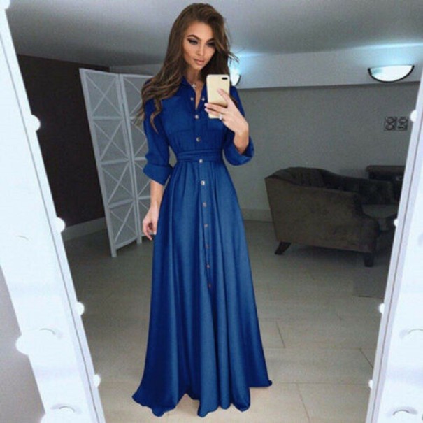 Vestido camisero largo azul M