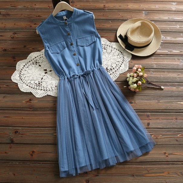 Vestido camisero sin mangas azul XL