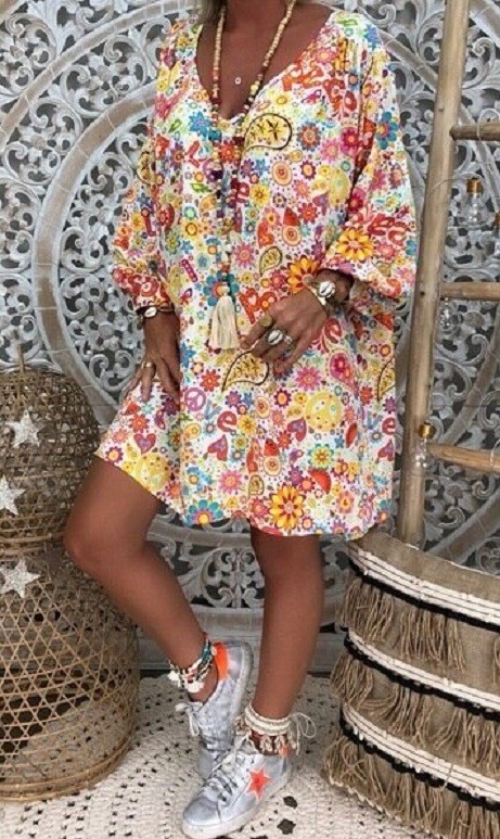 Vestido colorido de mujer L 2