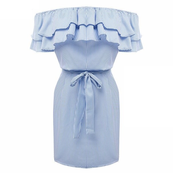 Vestido con volantes y hombros caídos azul claro S