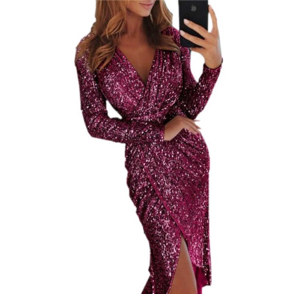 Vestido cruzado con lentejuelas morado XS