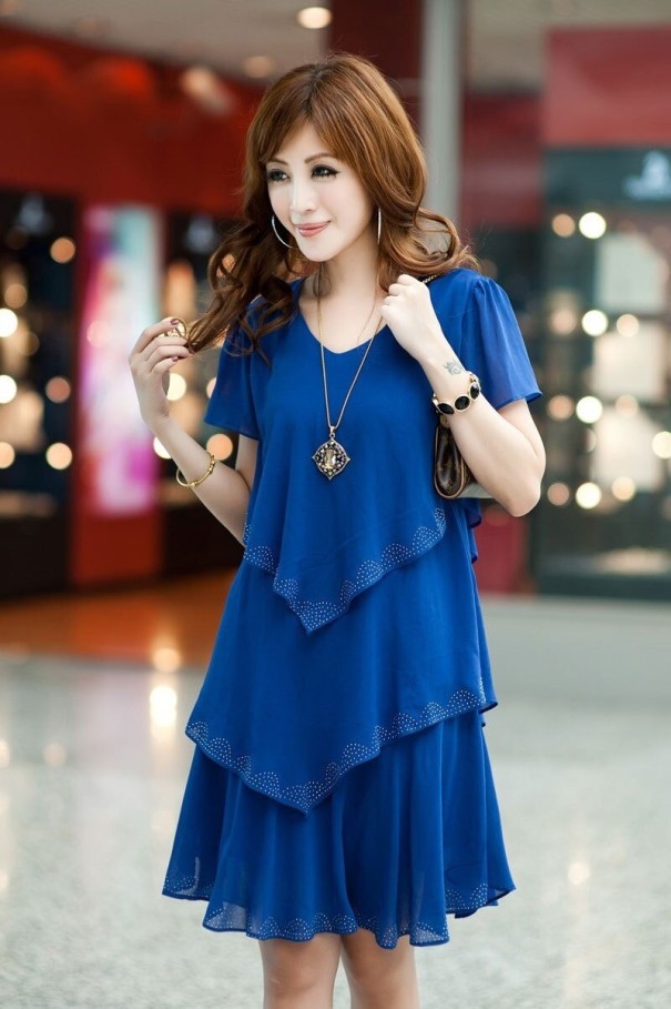 Vestido de camadas para senhora azul M