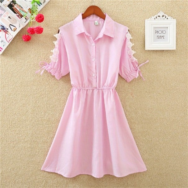 Vestido de camisa feminino com recortes rosa XS
