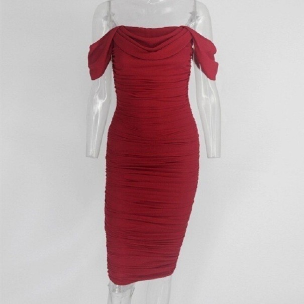 Vestido de cocktail com ombros caídos vermelho XS