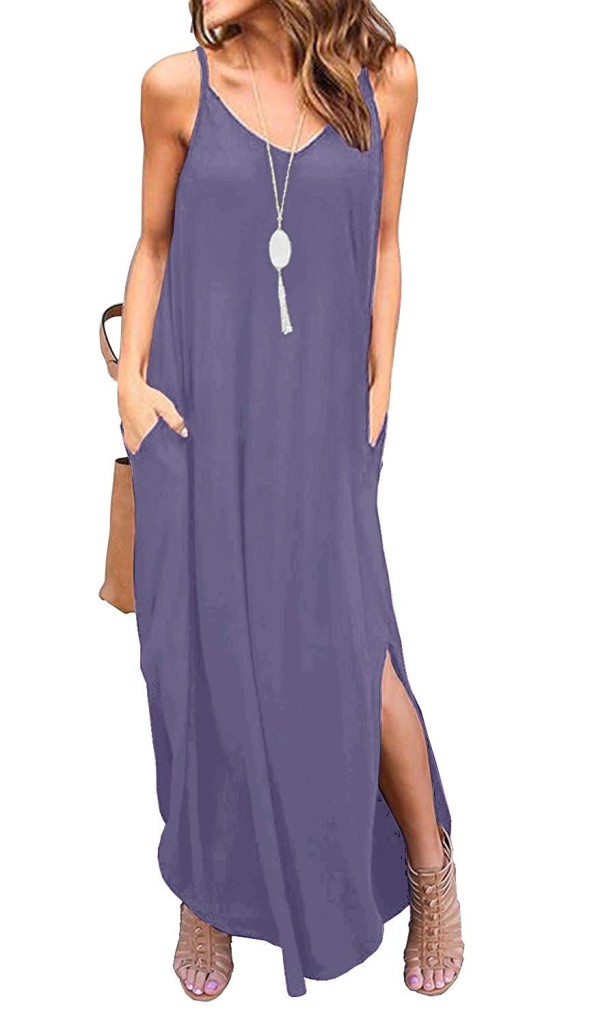 Vestido de color liso con abertura morado XXL