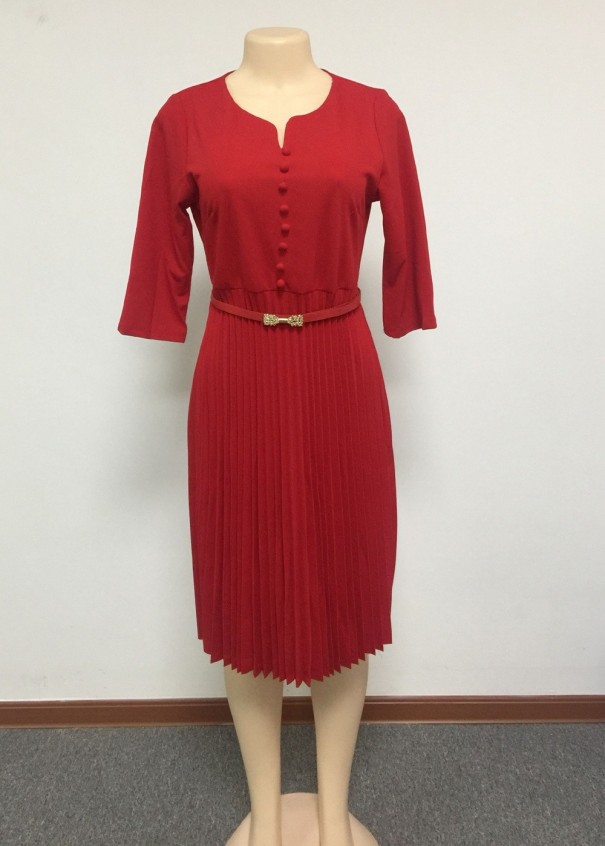 Vestido de color liso con falda plisada. rojo S