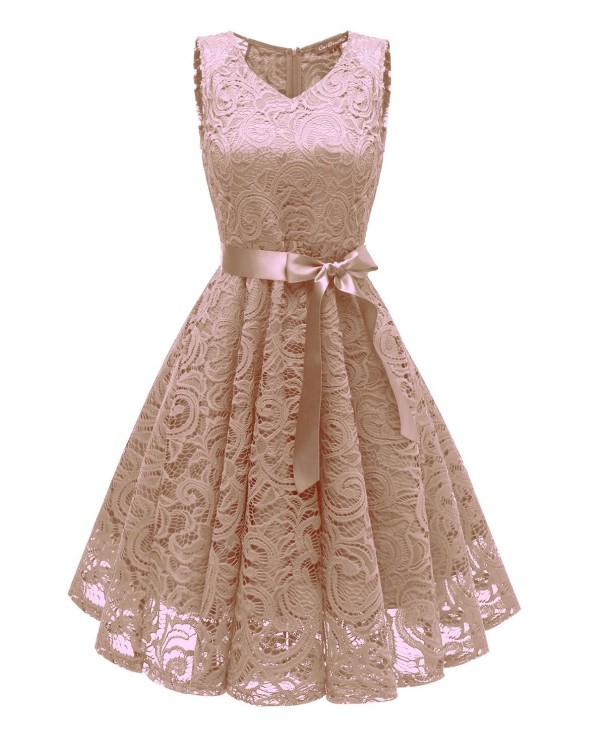 Vestido de encaje con lazo beige XS Vestido de encaje con lazo beige XS