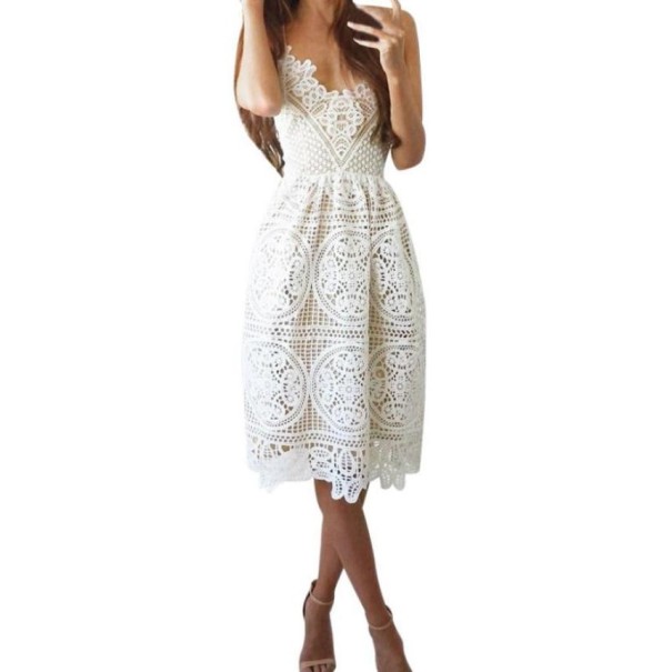 Vestido de encaje con tiras para mujer blanco XS