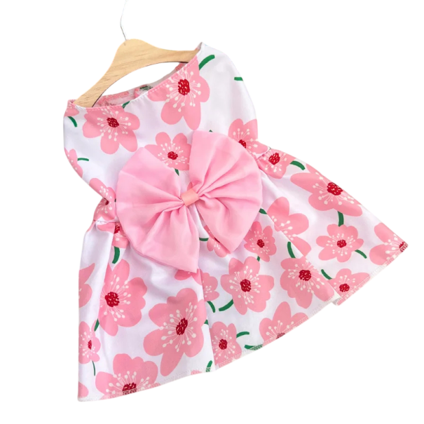 Vestido de flores rosa para cão 30 x 26 cm Tamanho S Roupa com laço decorativo nas costas Vestido de verão estiloso para cães e cadelas pequenas 1