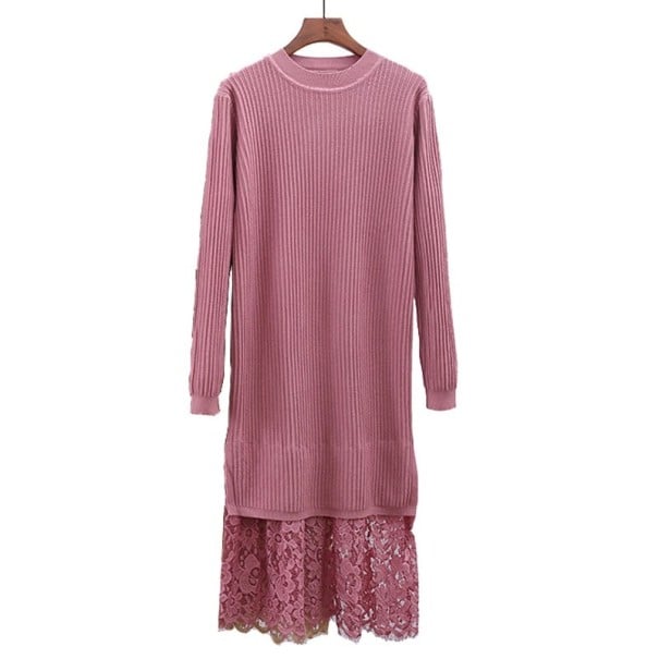 Vestido de malha com renda púrpura