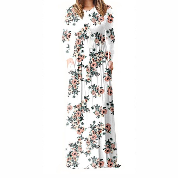 Vestido de manga larga con estampado floral blanco M