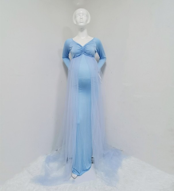Vestido de maternidad para sesión de fotos N925 azul claro L