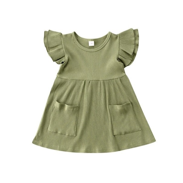 Vestido de menina com bolsos verde exército 3