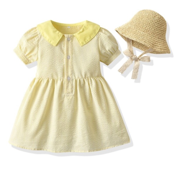 Vestido de menina com chapéu L1207 amarelo claro 6-12 meses
