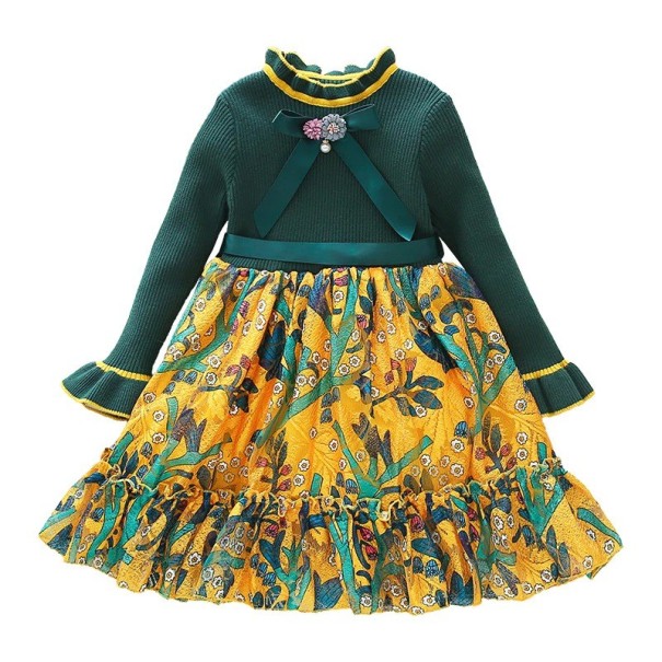Vestido de menina N376 verde escuro 10