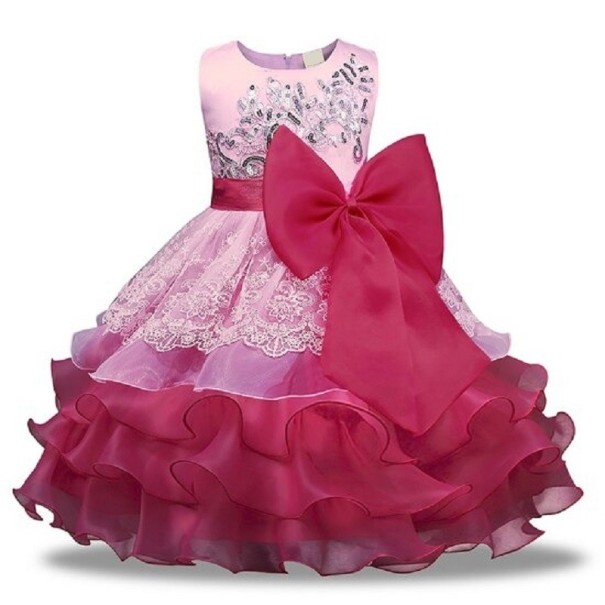 Vestido de menina N577 rosa escuro 3