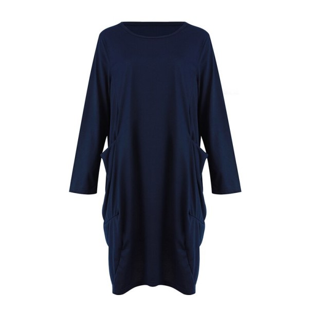 Vestido de mujer con bolsillos, color liso. azul oscuro S