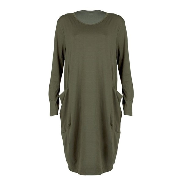 Vestido de mujer con bolsillos, color liso. verde militar 3XL
