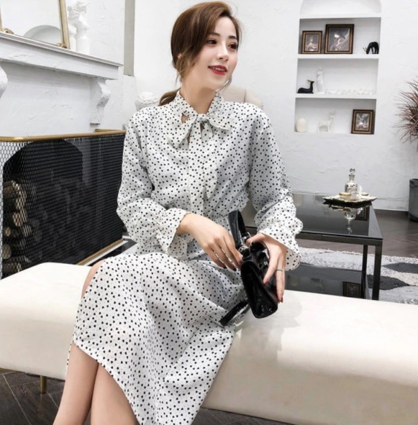 Vestido de mujer con lunares A2683 blanco S