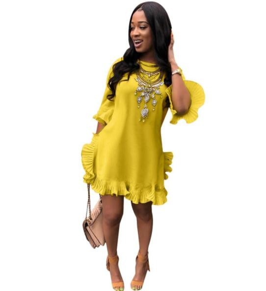 Vestido de mujer con volantes Larisa amarillo XS