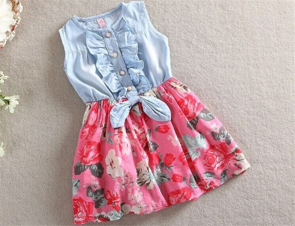 Vestido de niña con bata de flores J1283 rojo 4