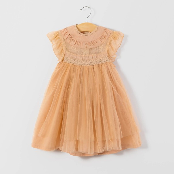 Vestido de niña con falda de tul N102 albaricoque 3