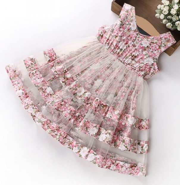 Vestido de niña con flores J1900 rosa 7