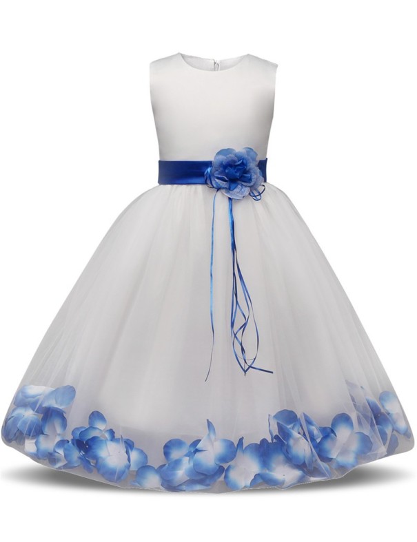 Vestido de niña con rosas J2897 azul 4