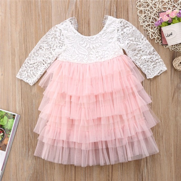 Vestido de niña con volantes J1902 rosa 3