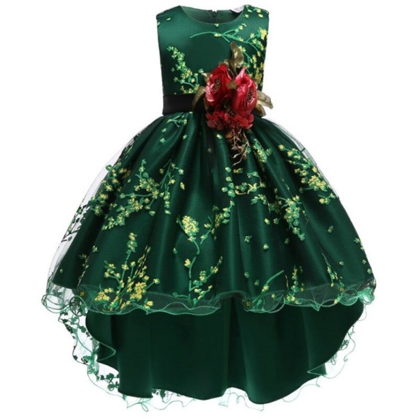 Vestido de niña N392 verde oscuro 14