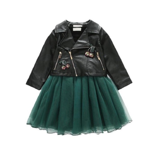 Vestido de niña y chaqueta de cuero 8 A