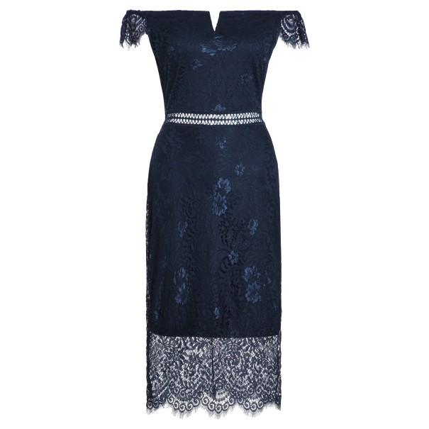 Vestido de noche con encaje A2780 azul oscuro S