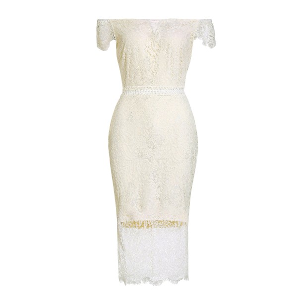 Vestido de noche con encaje A2780 crema L