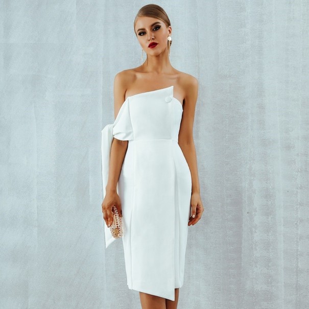 Vestido de noche con hombros descubiertos blanco S