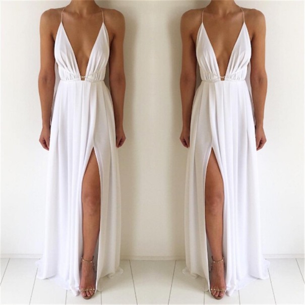 Vestido de noche de mujer con escote profundo J1803 blanco S