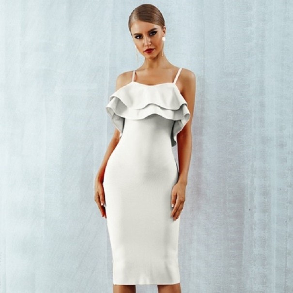 Vestido de noite com volantes branco XS