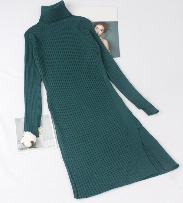 Vestido de otoño de punto verde oscuro Vestido de otoño de punto verde oscuro