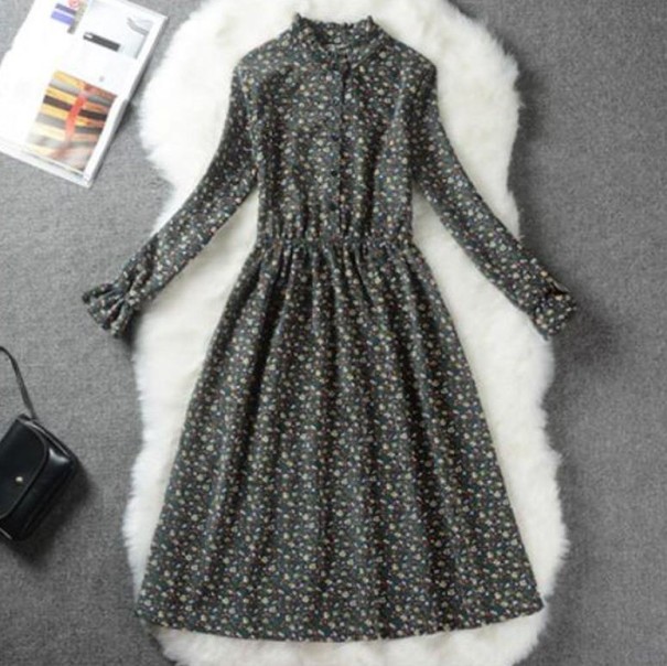 Vestido de otoño para mujer con cuello alto gris S