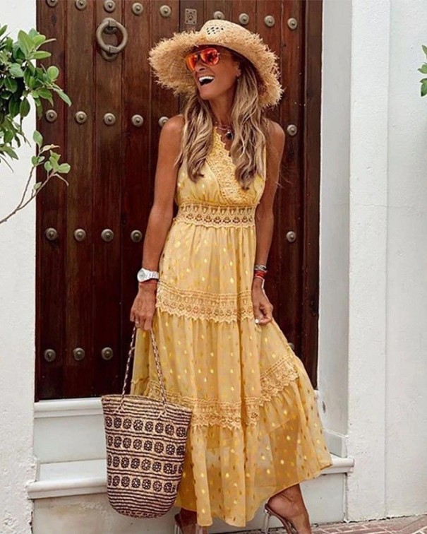 Vestido de playa mujer P461 amarillo S