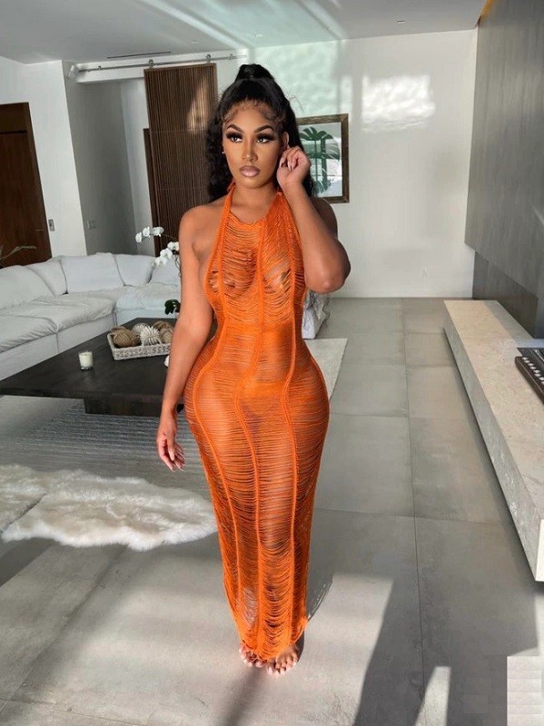 Vestido de playa mujer P491 naranja S