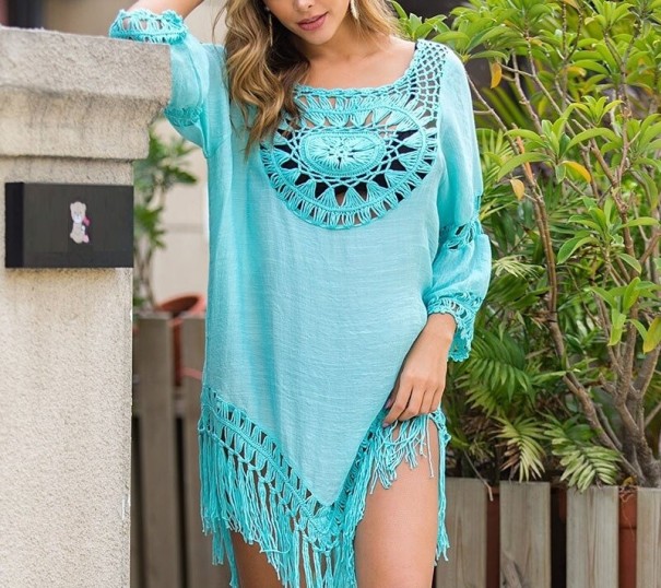 Vestido de Praia Feminino P339 azul claro