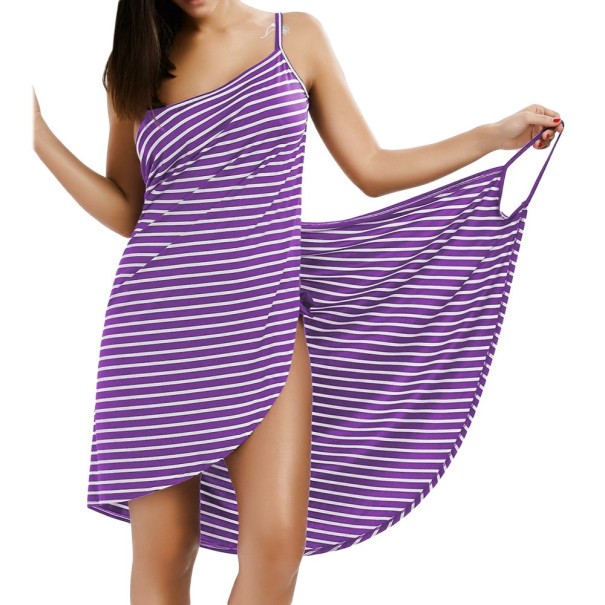 Vestido de praia riscado roxo XS