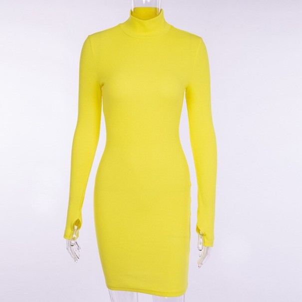Vestido de punto con cuello alto amarillo M