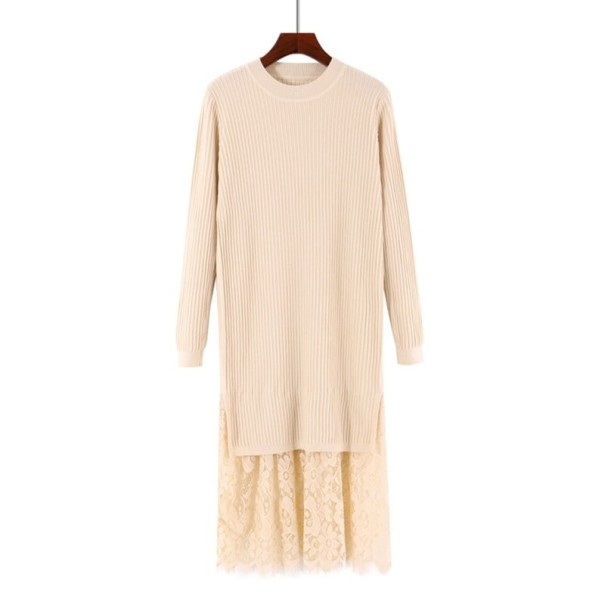 Vestido de punto con encaje color piel