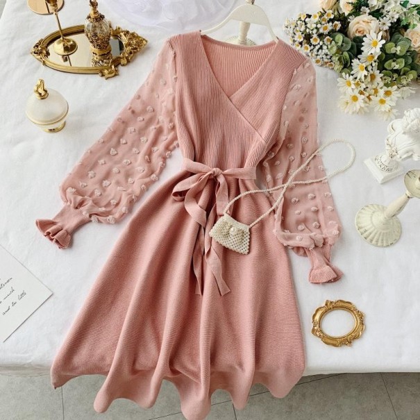 Vestido de punto con falda ancha rosa
