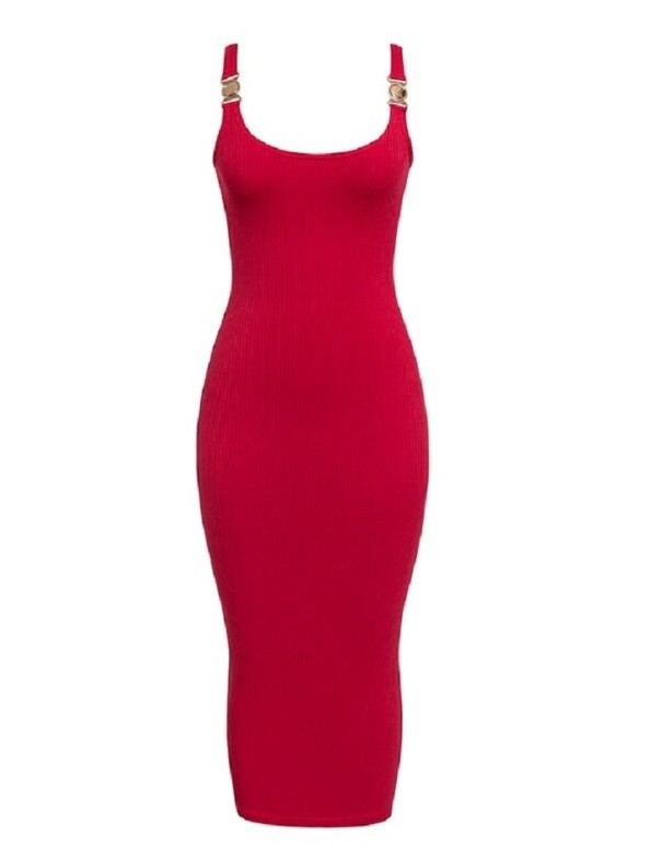 Vestido de punto con tirantes rojo M
