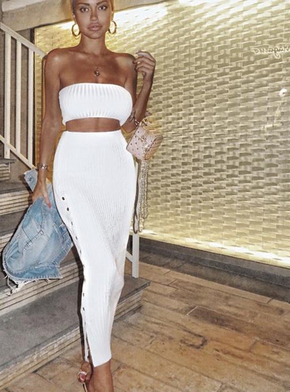 Vestido de punto de dos piezas blanco L