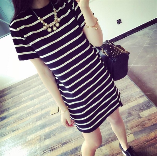 Vestido de rayas blanco y negro negro XL