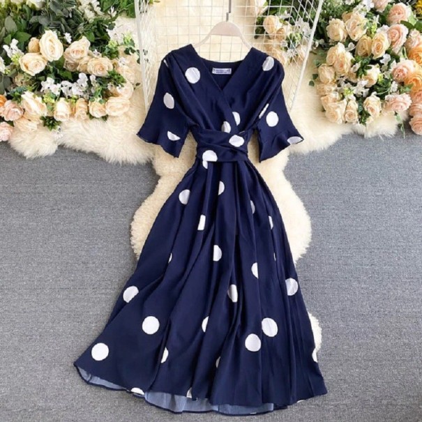 Vestido de Senhora com Poás P809 azul escuro
