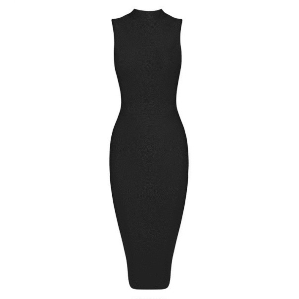 Vestido de vendaje con cuello alto negro XS